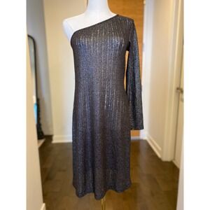 Garnish Women's One Shoulder Metallic Knit Dress Midi Size M